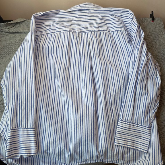 Talbots Popover Blouse 3X Plus 100% Cotton Blue White Striped Resort Collared - Picture 5 of 6